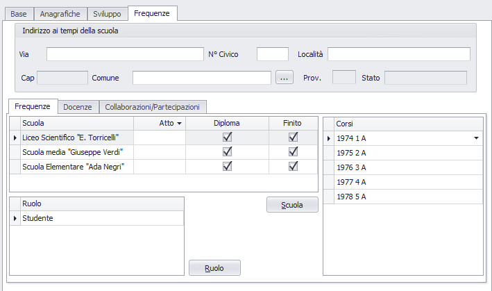Anagrafica Studenti - Frequenze