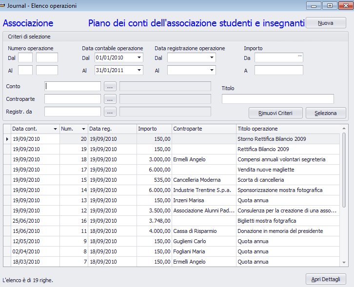 Form elenco operazioni