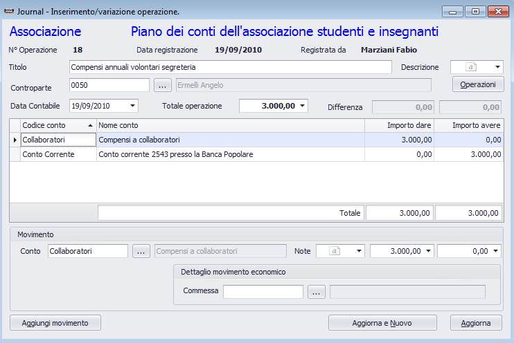 Form operazione - movimento economico