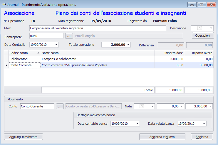 Form operazione - movimento banca